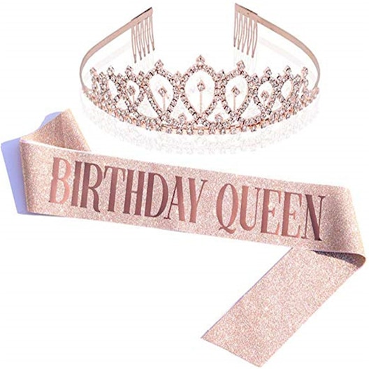 Birthday Queen Sash & Rhinestone Tiara Set