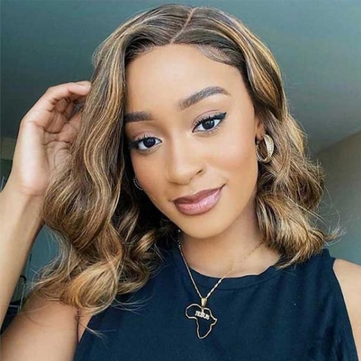 14Inch Caramel Highlights 13x4 Lace Front Wavy Wig