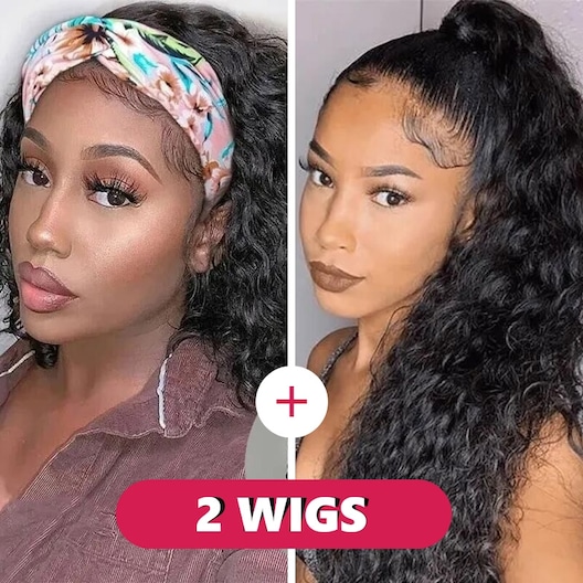 10 Inch Headband Water Wave Wig & 18 Inch Water Wave Ponytail