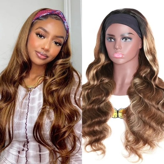 Honey Blonde Ombre Highlight Body Wave Headband Wigs 150% Density