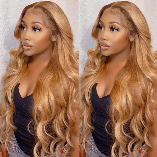 Shining Color 20 Inch UNice Highlight Ginger Brown Body Wave Pre Plucked Middle Lace Part Wig